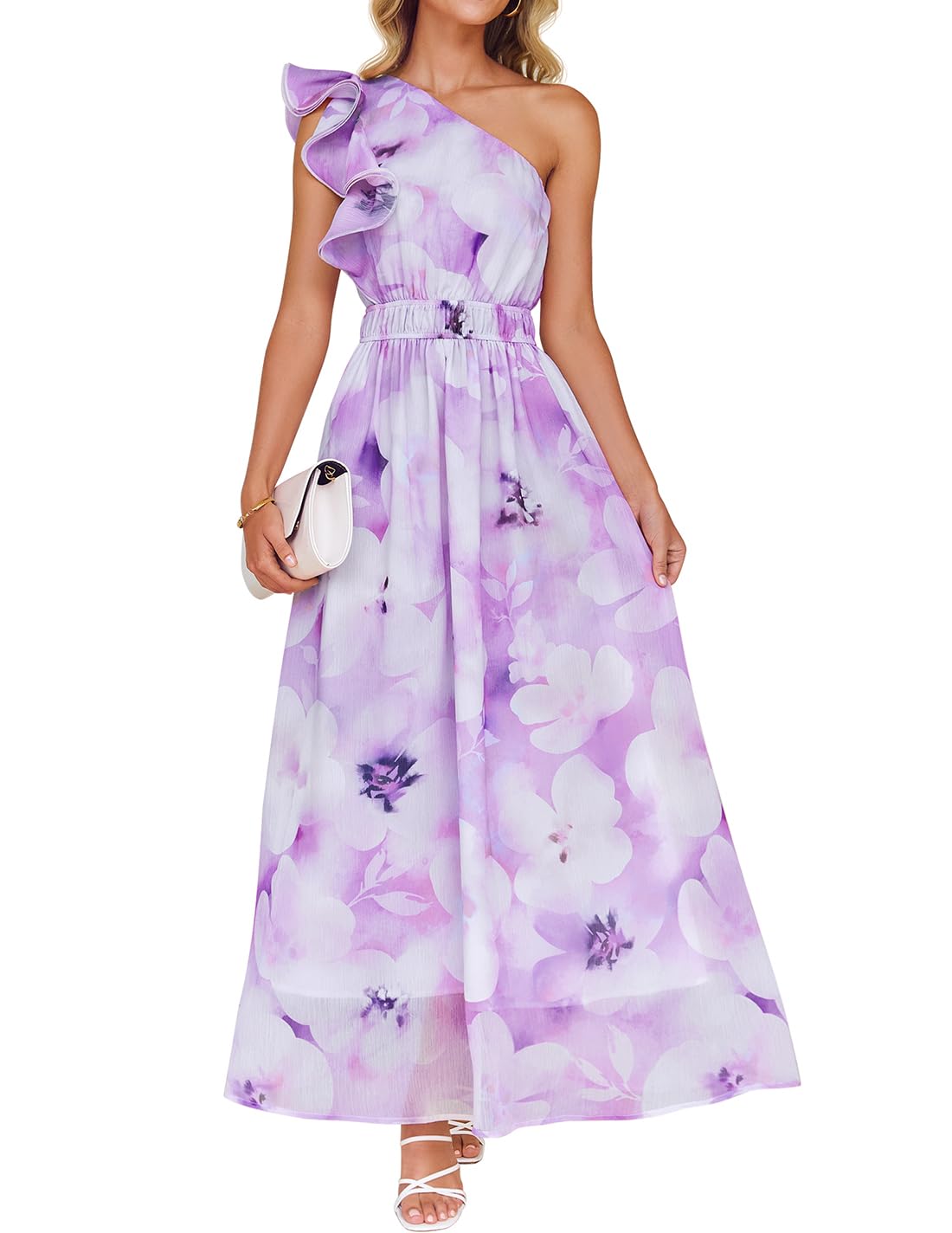 ZESICA Women's Boho Floral Sleeveless Maxi Dress for Beach Party
| ZESICA Elastic High Waist Ruffle One Shoulder Maxi D