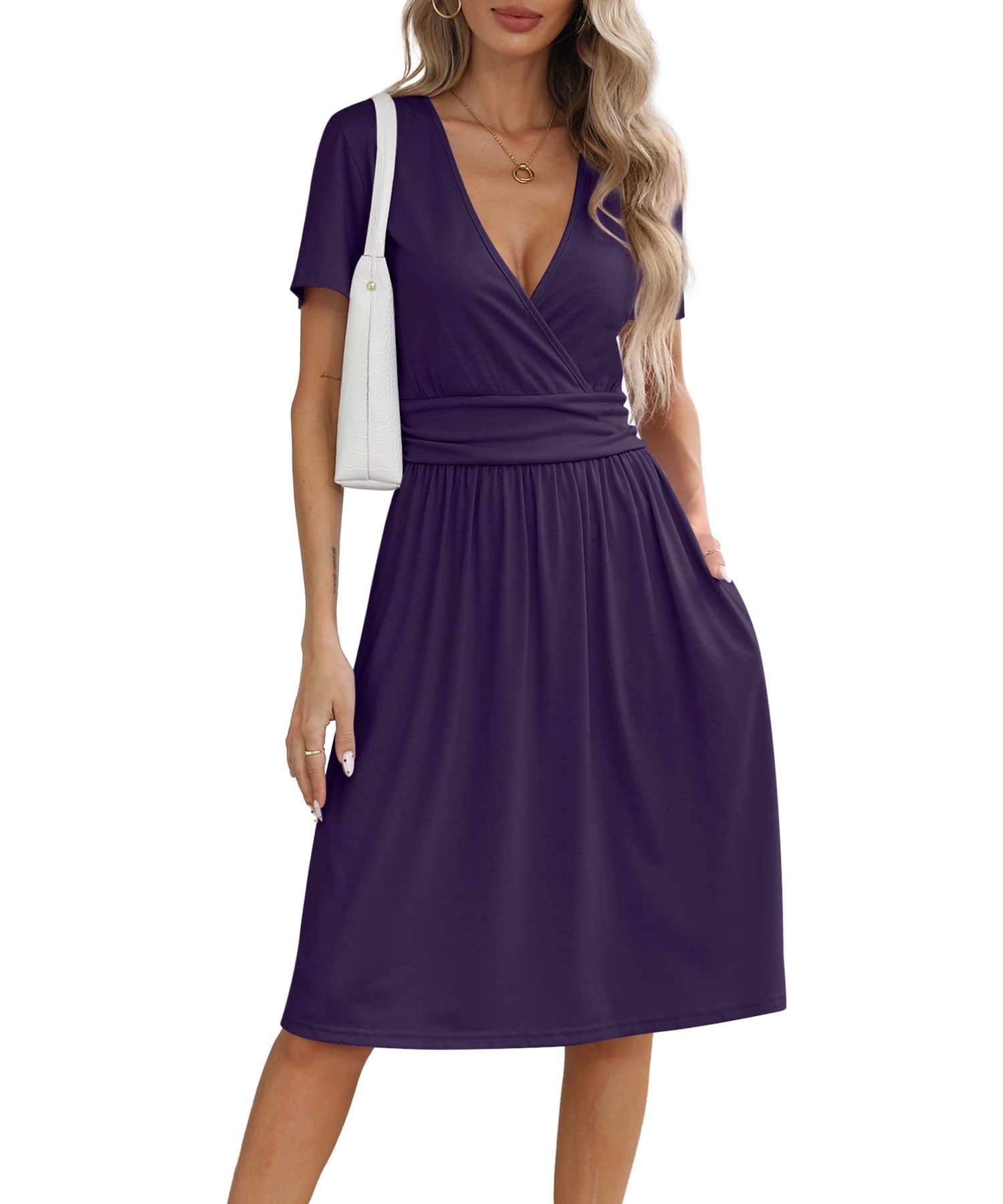 NILOUFO Women's Summer Casual Short Sleeve Wrap V Neck Midi Dresses with Pockets
| NILOUFO Women's Summer Casual Dresse