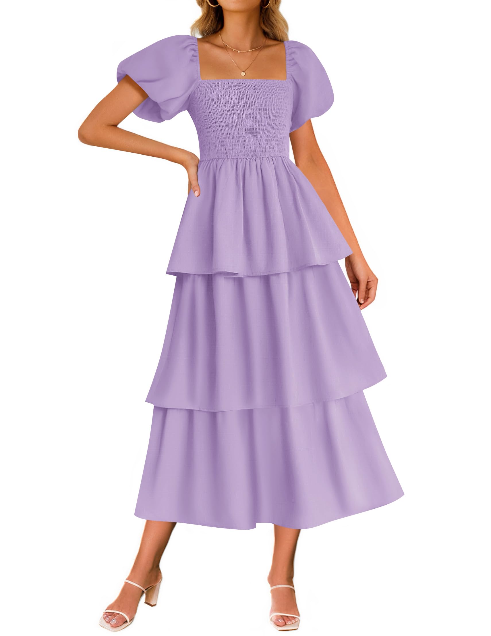 ZESICA Women's Summer Boho Midi Dress Short Puff Sleeve Flowy A Line Tiered Beach Vacation Long Dresses
| ZESICA Women'
