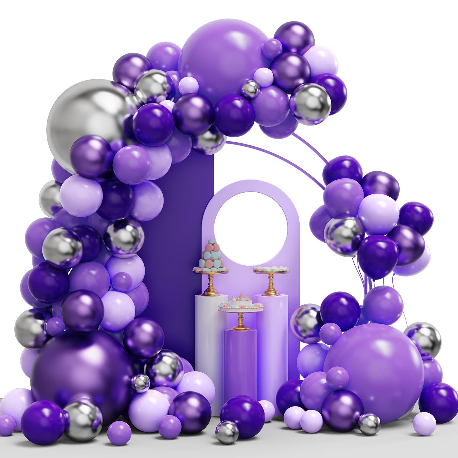 Purple Balloon Garland Arch Kit for Birthday, Wedding & Baby Shower Decorations
| 134PCS Mixed Size Purple & Silver Bal