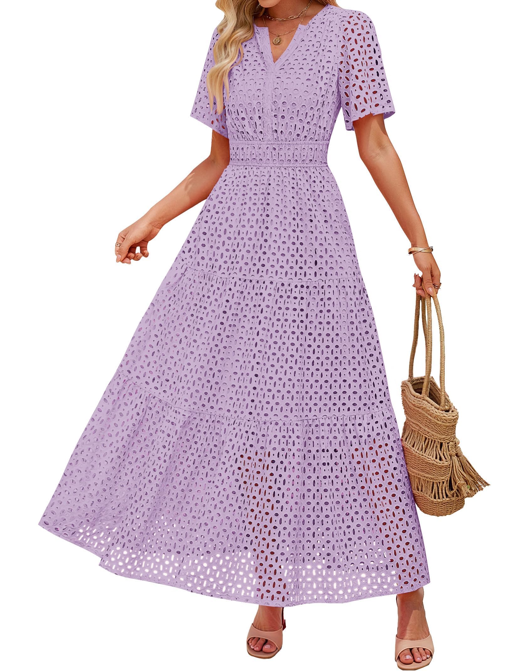 ZESICA Women's 2025 Summer Maxi Dress Casual V Neck Eyelet Ruffle Swing A Line Long Dresses for Casual Wear
| ZESICA Wo